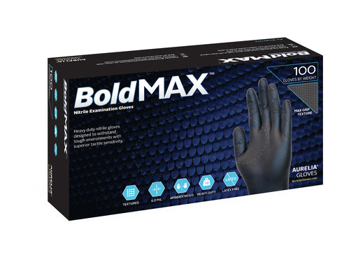 Aurelia Black Bold MAX Nitrile Powder Free Examination Gloves (50 Gloves Per Box) - R44 Performance