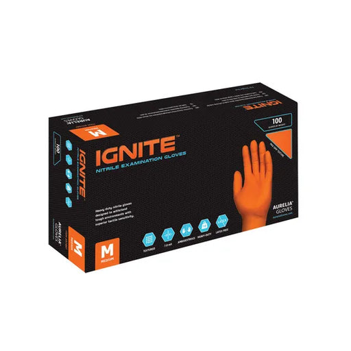 Aurelia Orange Ignite Nitrile Powder Free Examination Gloves - R44 Performance